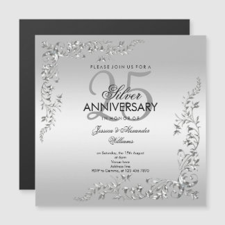 Invitation Magnétique Célébration de Mariage Stylée Argent 25 Ans