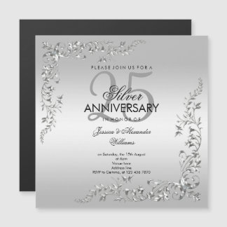 Invitation Magnétique Célébration de Mariage Stylée Argent 25 Ans de Mar