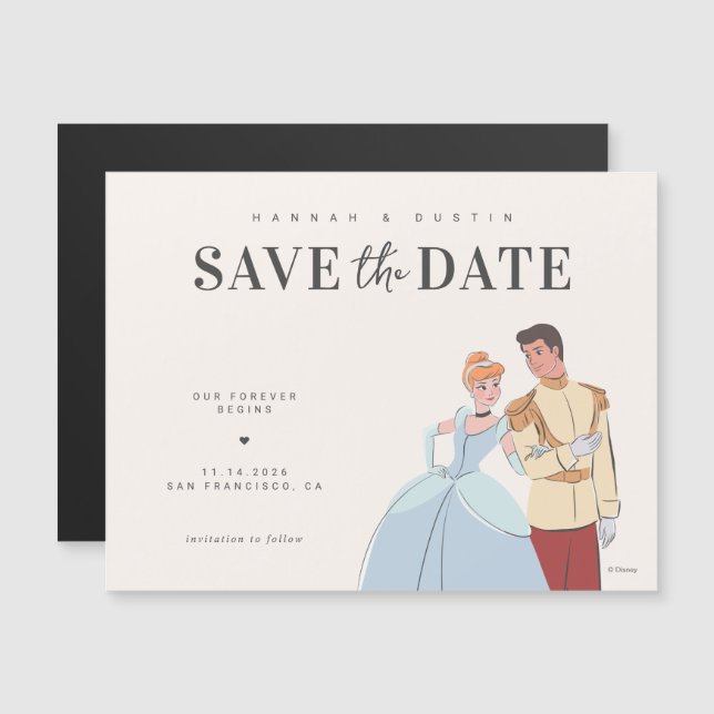 Invitation Magnétique Cendrillon et le prince charmant Sauvez la date (Devant / Derrière)