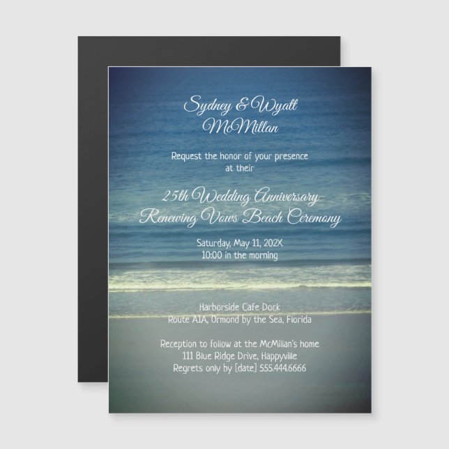 Invitation Magnétique Cérémonie de Renouvellement de Vœux sur la Plage a (Devant / Derrière)