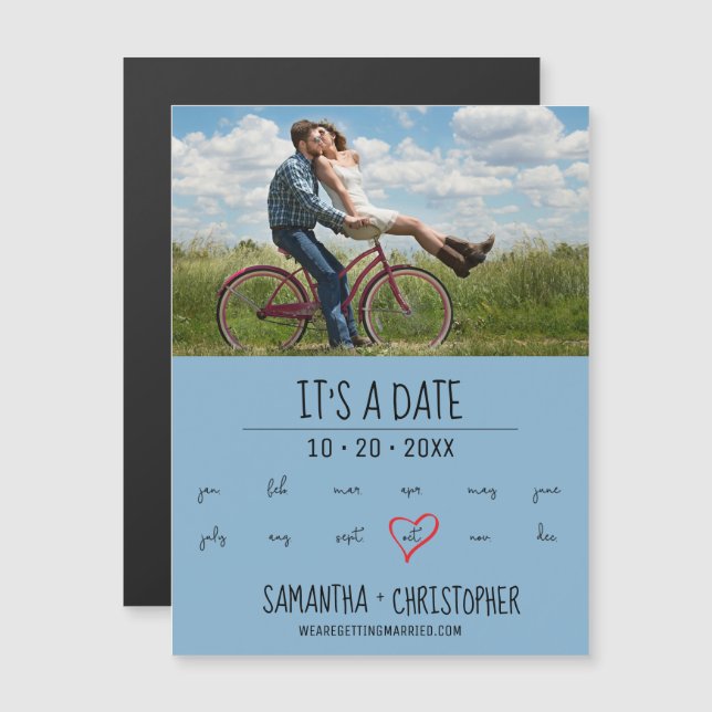 Invitation Magnétique C'est une date personnalisée Photo Coeur Marker bl (Devant / Derrière)