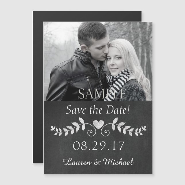 Invitation Magnétique Chalkboard Heart Enregistrer le Mariage de date (Devant / Derrière)