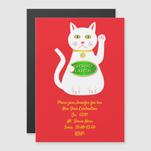 Invitation Magnétique Chat Oriental Lucky Personnalisé Nouvel An Chinois