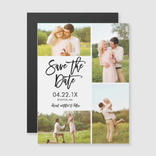 Invitation Magnétique Chic Blanc Enregistrer La Date 4 Photo Collage Mag