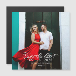 Invitation Magnétique Chic Calligraphie Photo Mariage Enregistrer La Dat
