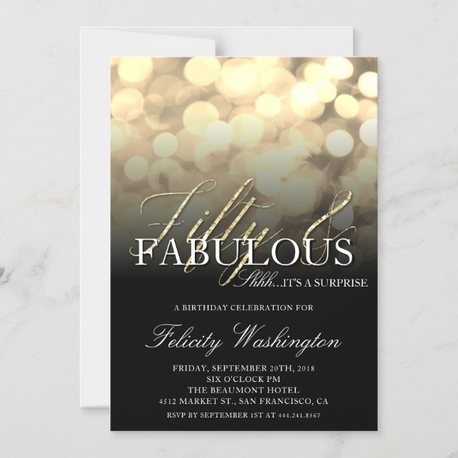 Invitation Magnétique Chic Gold Parties scintillant Cinquante et fabuleu (Recto)