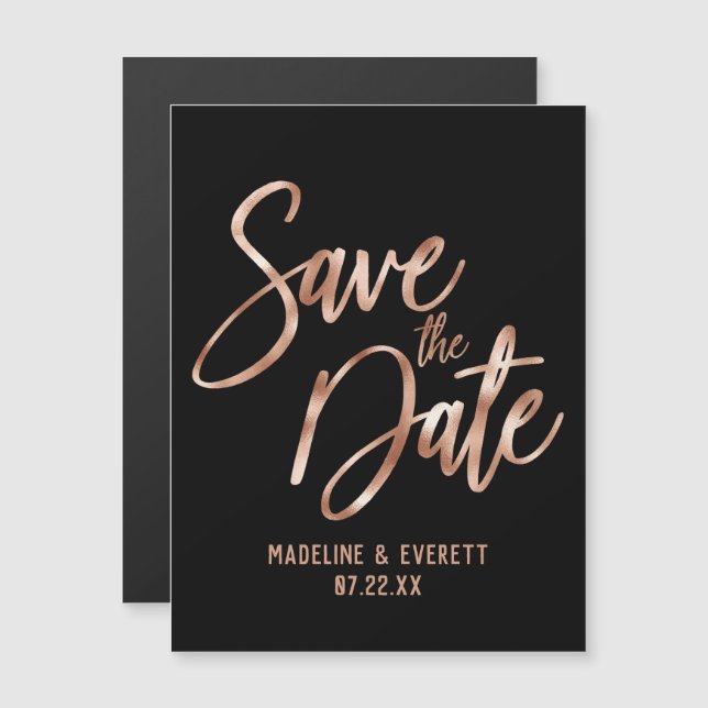 Invitation Magnétique Chic Rose Gold Typographie moderne Enregistrer la  (Devant / Derrière)