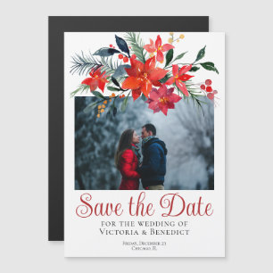 Invitation Magnétique Chic rouge Noël Poinsettia Photo Enregistrer la da