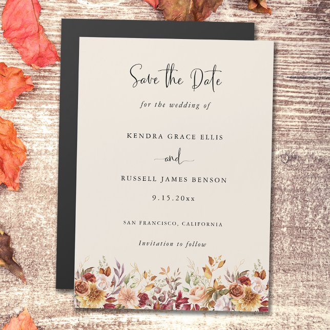 Invitation Magnétique Chute dorée Terracotta Floral Enregistrer la date (Créateur téléchargé)