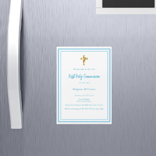 Invitation Magnétique Ciel bleu blanc garçon Première communion sainte