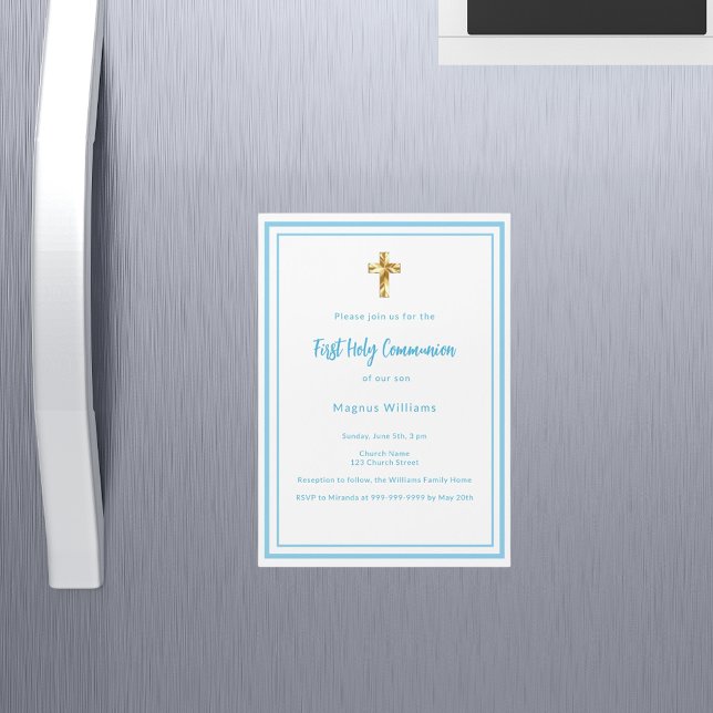 Invitation Magnétique Ciel bleu blanc garçon Première communion sainte (Créateur téléchargé)