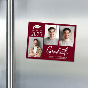 Invitation Magnétique Classe photo moderne de 2025 Burgundy Graduation