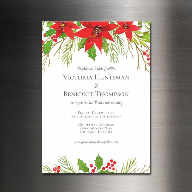 Invitation Magnétique Classique Rouge Noël Poinsettia Floral Mariage (Créateur téléchargé)