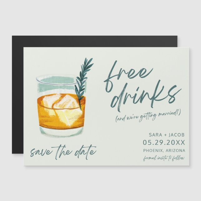 Invitation Magnétique Cocktail d'artisanat Drôle Boissons Gratuites Mari (Devant / Derrière)