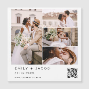 Invitation Magnétique Code QR photo minimaliste Mariage blanc