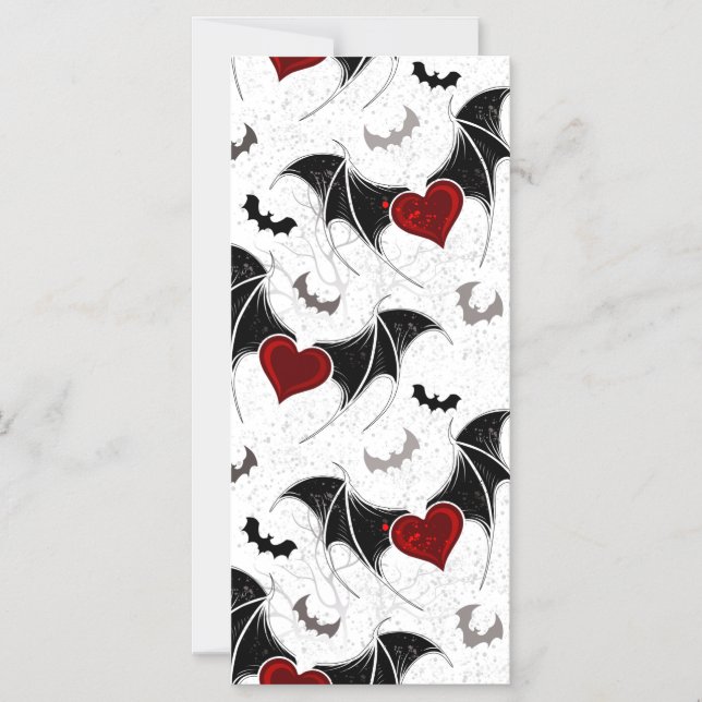 Invitation Magnétique Coeur d'Halloween avec ailes de chauve-souris noir (Recto)