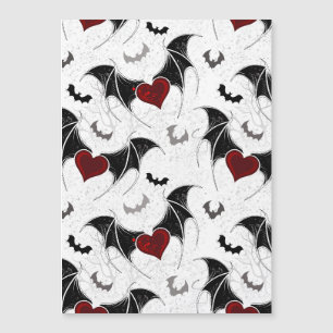 Invitation Magnétique Coeur d'Halloween avec ailes de chauve-souris noir