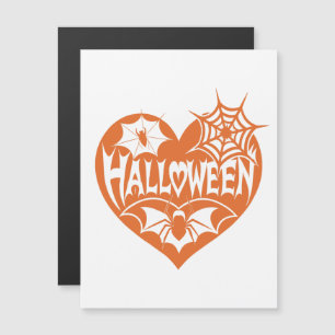 Invitation Magnétique Cœur d'Halloween, Forme de cœur orange, Toile d'ar