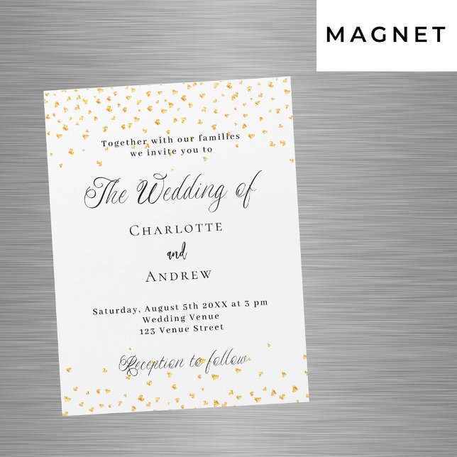 Invitation Magnétique Coeurs or blanc mariage élégant script luxe (Créateur téléchargé)
