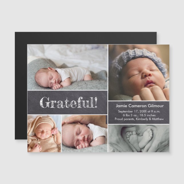Invitation Magnétique Collage de photo magnétique Grateful bébé naissanc (Devant / Derrière)