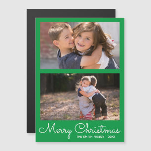 Invitation Magnétique Collage Festive Bright Green Two Photo Holiday