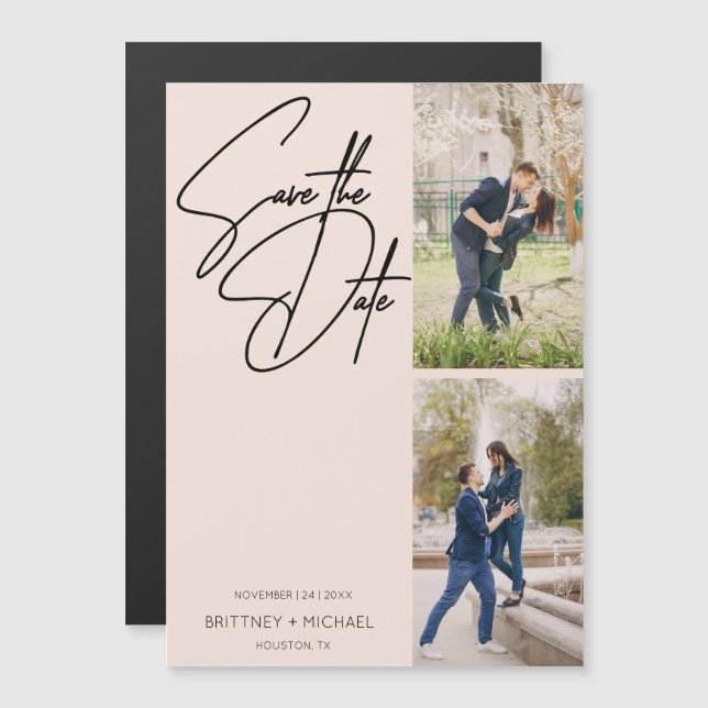 Invitation Magnétique Collage photo à la main minimal rose pâle (Devant / Derrière)