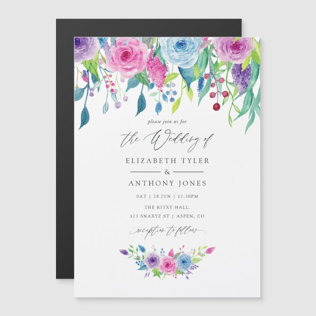 Invitation Magnétique Combinaison couleur ultra violet Aquarelle Floral  (Devant / Derrière)