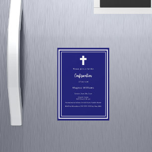 Invitation Magnétique Confirmation du garçon bleu de la Marine