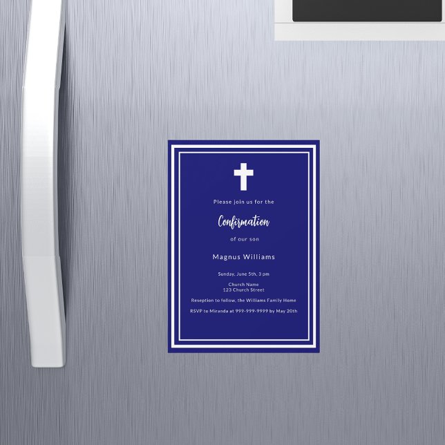 Invitation Magnétique Confirmation du garçon bleu de la Marine (Créateur téléchargé)