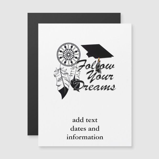 Invitation Magnétique Conseils de fin d'études : Suivez vos rêves! (Devant / Derrière)