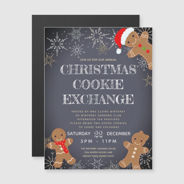 Invitation Magnétique Cookie Exchange Party Charcoal Holiday (Devant / Derrière)