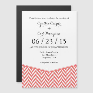 Invitation Magnétique Corail Blanc Magnétique Herringbone Mariage Invita