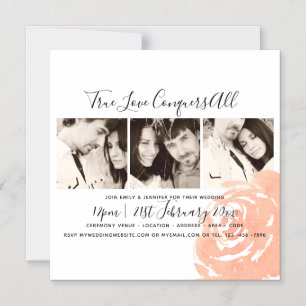 Invitation Magnétique Coral Rose Photo Collage Mariage Enregistrer La Da