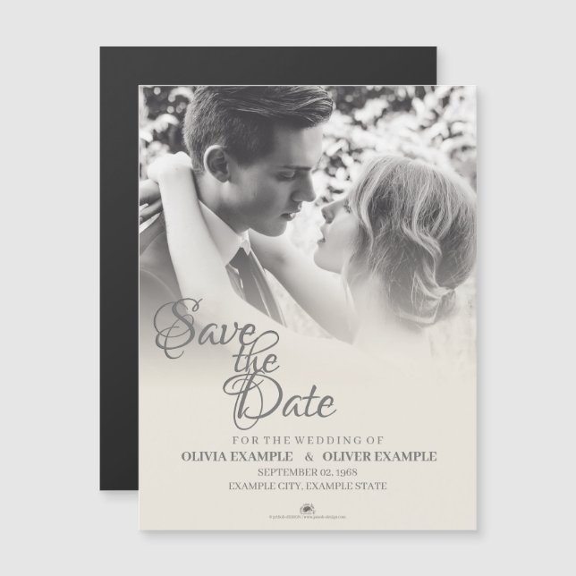 Invitation Magnétique Couple mariage en monochrome (Devant / Derrière)