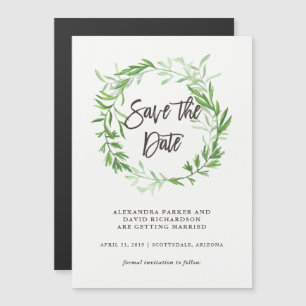 Invitation Magnétique Couronne de feuilles botaniques vertes Save the Da