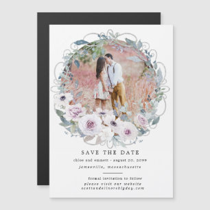 Invitation Magnétique Couronne florale violette Enregistrer la date Cart