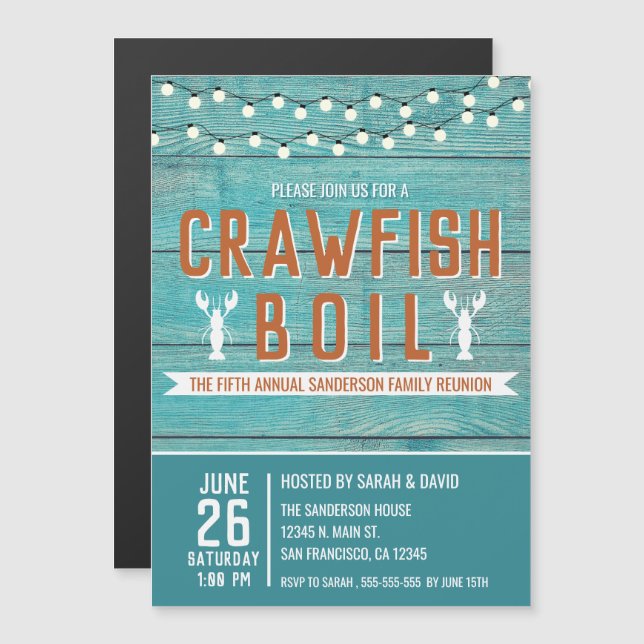 Invitation Magnétique Crawfish Boire Famille Réunion Fête des fruits de  (Devant / Derrière)