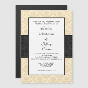 Invitation Magnétique Cream Brown Noir Damas Mariage magnétique Invite