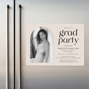 Invitation Magnétique Cream Modern Minimalist Photo Graduation Party