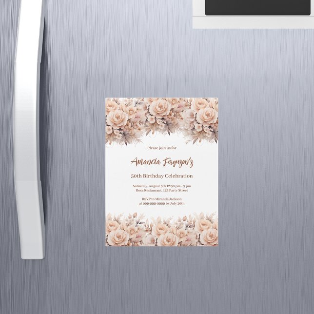 Invitation Magnétique Crème pêche roses floraux de luxe anniversaire (Créateur téléchargé)