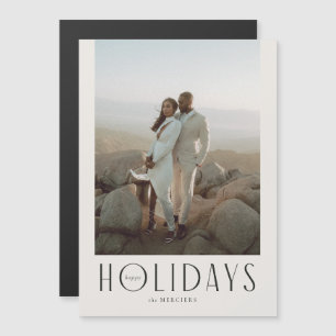 Invitation Magnétique Crème sophistiquée et Black Happy Holidays Photo