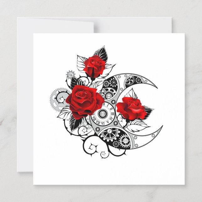 Invitation Magnétique Croissant mécanique avec roses rouges (Recto)