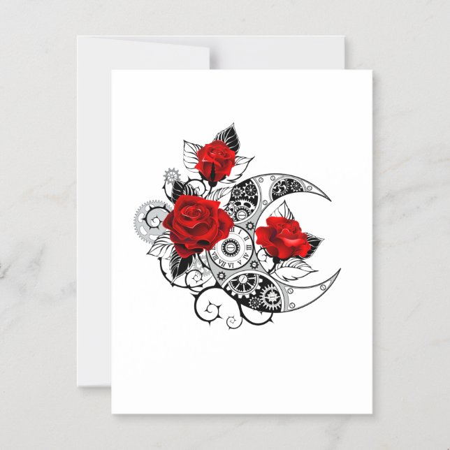 Invitation Magnétique Croissant mécanique avec roses rouges (Recto)