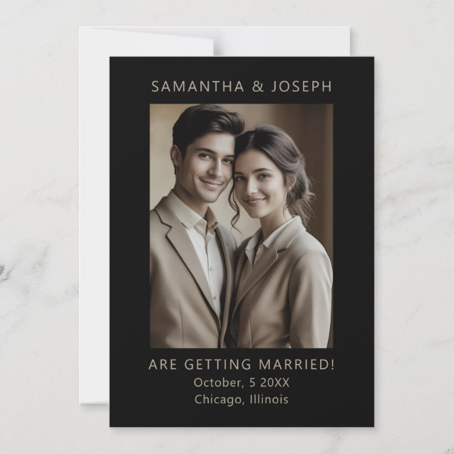 Invitation Magnétique Custom Photo Formal Black Wedding Save the Date (Recto)