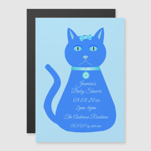 Invitation Magnétique Cute Blue Baby Boy Chat Baby shower personnalisé