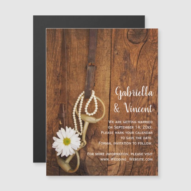 Invitation Magnétique Daisy and Horse Bit Western Wedding Enregistrer la (Devant / Derrière)