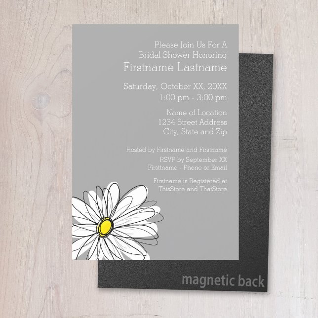 Invitation Magnétique Daisy tendance avec gris et jaune (Birthday invitation magnet)