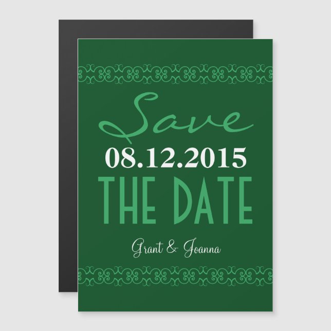 Invitation Magnétique Dark Green Enregistrer La Date Mariage Magnétique  (Devant / Derrière)