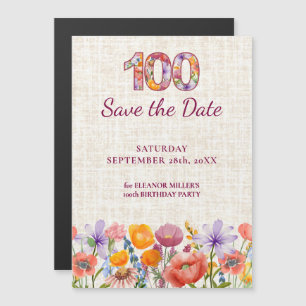 Invitation Magnétique Date anniversaire 100 ans Wildflower