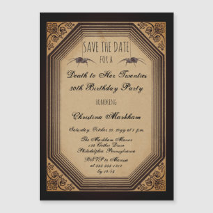 Invitation Magnétique Déco gothique Mort à ses 20 ans Anniversaire Fête 